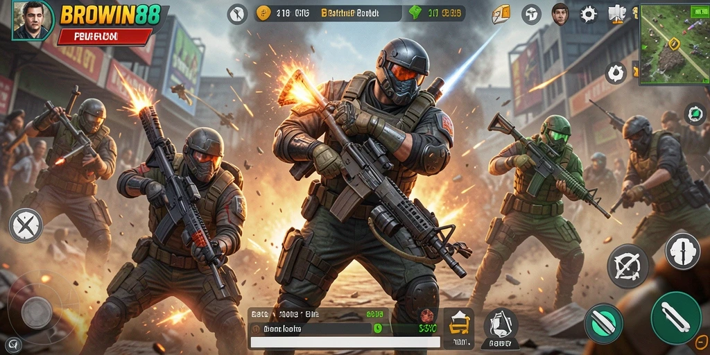 Gameplay seru BROWIN88 dalam pertempuran Battle Royale.