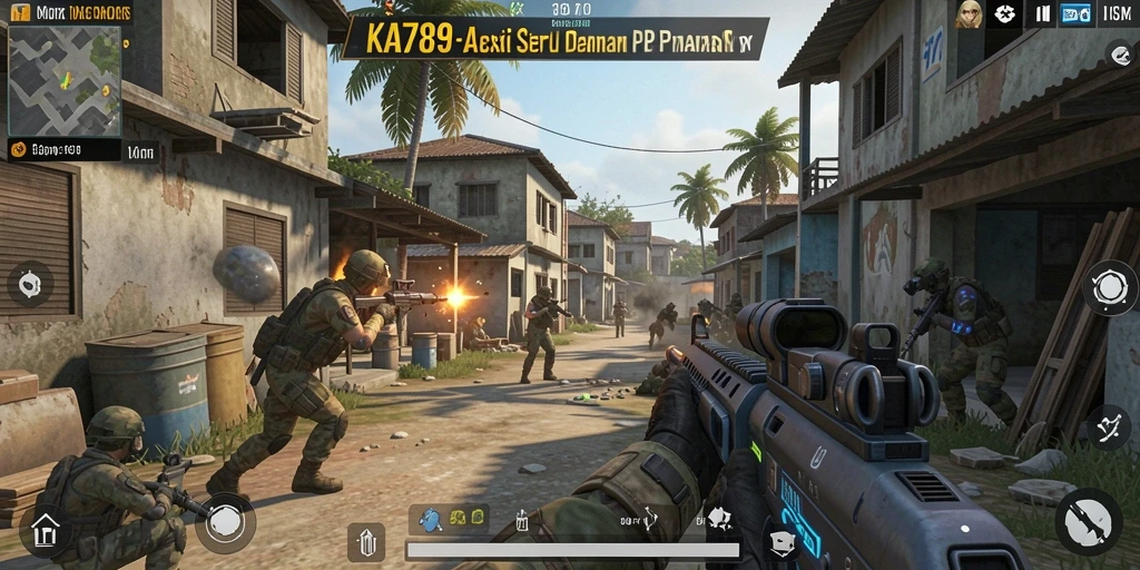 Screenshot KA789 menampilkan aksi seru dalam pertempuran FPS.