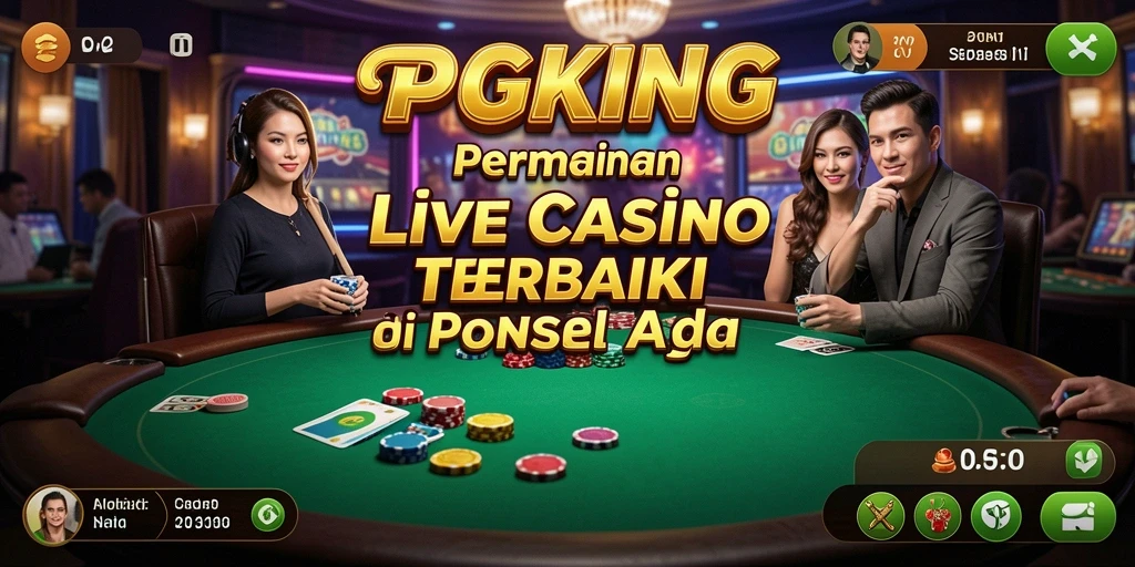 Screenshot PGKING menampilkan dealer profesional dan susunan meja permainan yang elegan.