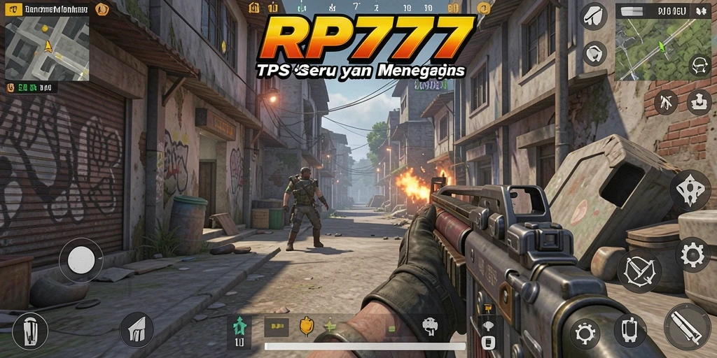 Screenshot utama RP777 menampilkan aksi tembak-menembak yang intens dalam gameplay TPS.