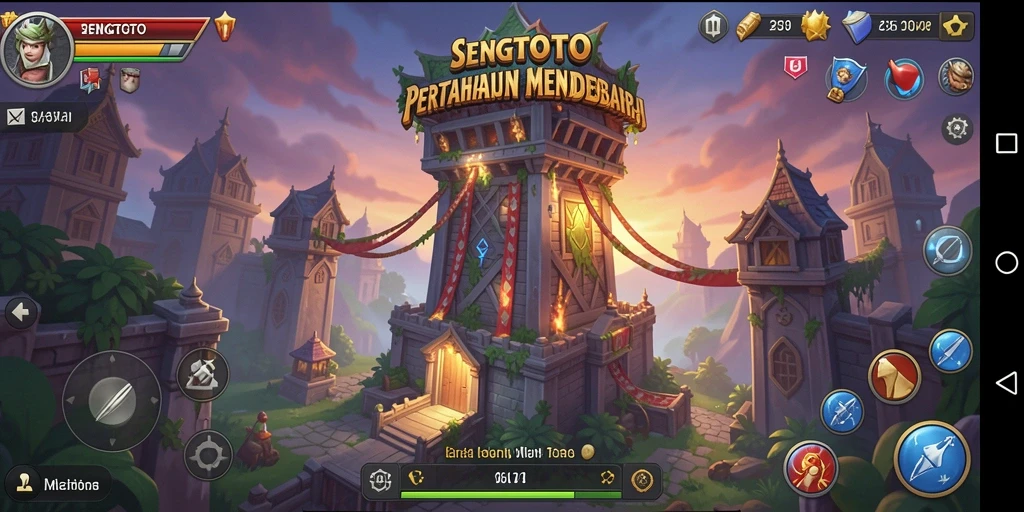 Gameplay menarik dalam SENGTOTO menampilkan menara bertahan melawan gelombang musuh.