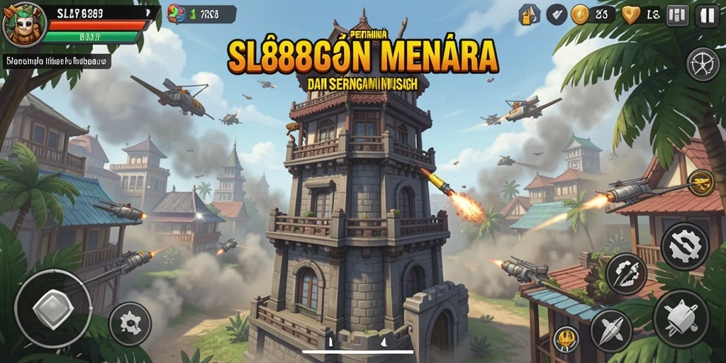 Tampilan gameplay SL888 dengan menara pertahanan yang kuat.